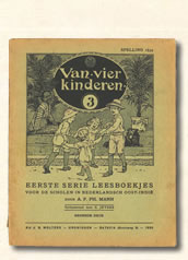 Derde leesboekje " van vier kinderen" A. F. Ph. Mann. (Groningen Den-Haag Weltevreden)